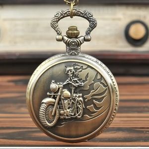 New Skeleton motorcycle biker quartz pocket watch
